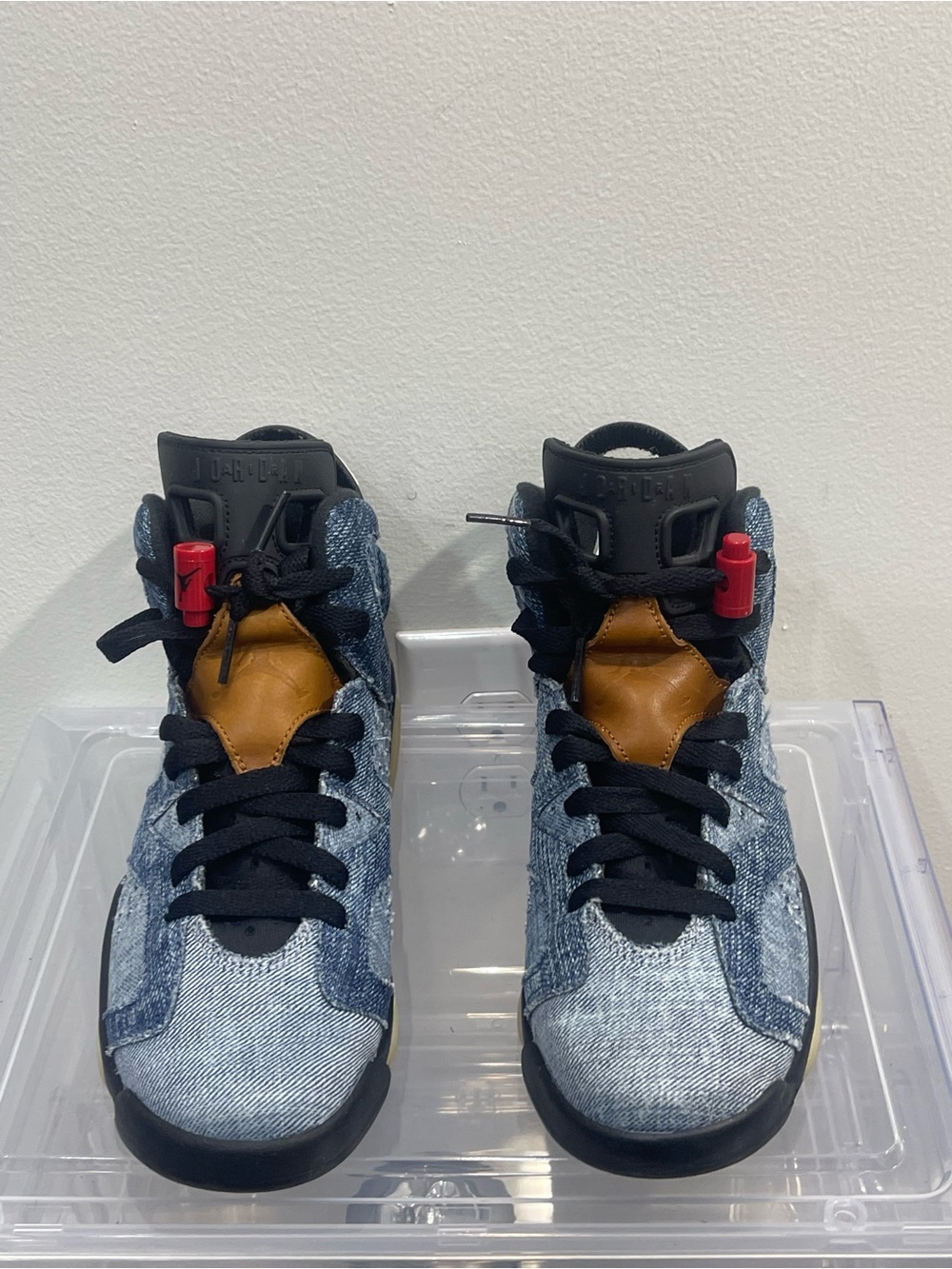 Jordan Kids' Denim High-Top Sneakers in Blue, Black, Brown, Red